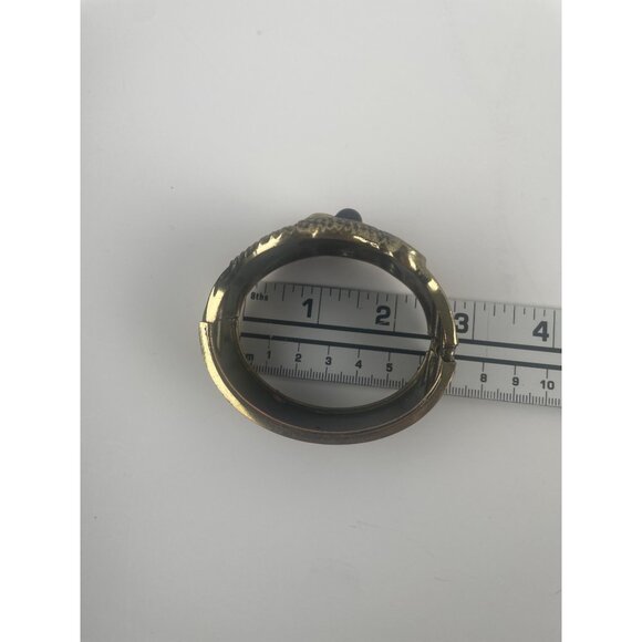 Brass Owl Cuff Bracelet With Black Stone Eyes Retro Statement Piece Unique - Picture 11 of 13